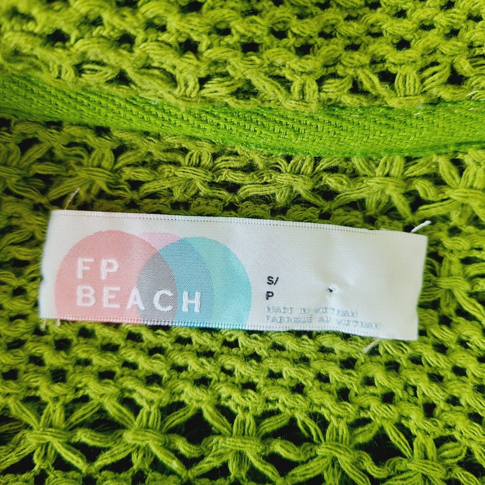 Free People Beach Romper Green Open Knit Button Front 3/4 Sleeve Stretch S Boho‎ - Picture 6 of 11